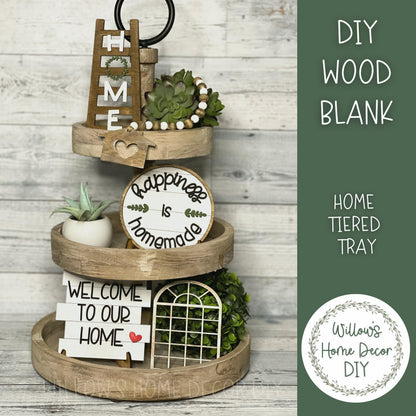 DIY Home Tiered Tray Kit - Farmhouse Home Decor -Unfinished Wood Blanks - Decorative Tray - Happiness Is Homemade - Welcome To Our Home