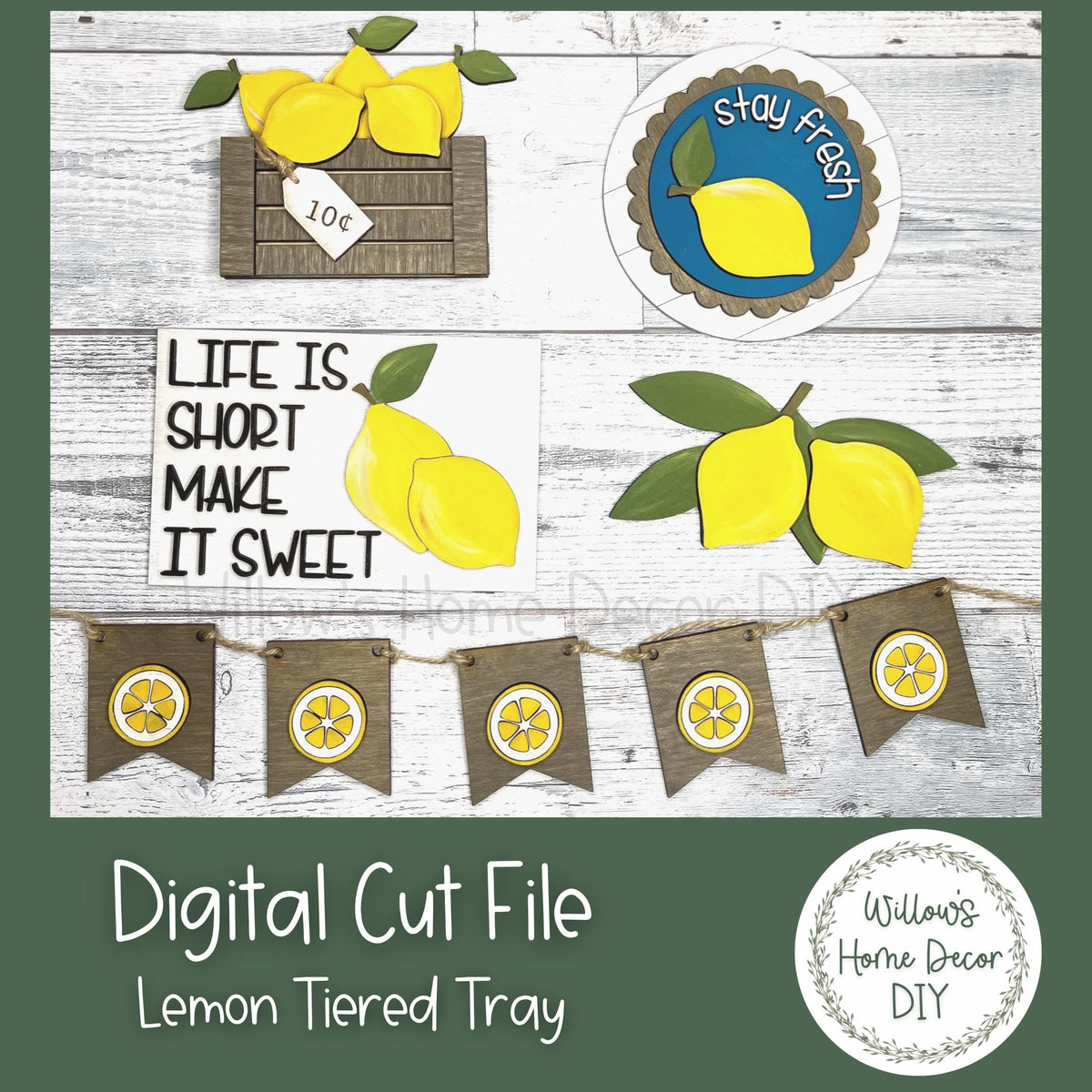 Lemon Tiered Tray SVG - Laser Cut File - Glowforge File - Farmhouse Home Decor - Life Is Short Make Life Sweet - Stay Fresh - Digital Cut