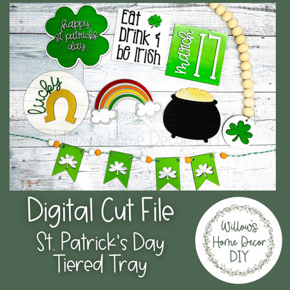 St. Patrick's Day Tiered Tray SVG - Laser Digital Cut File - Saint Patty's Day - Spring Home Decor - Lucky Shamrock - Eat Drink Be Irish