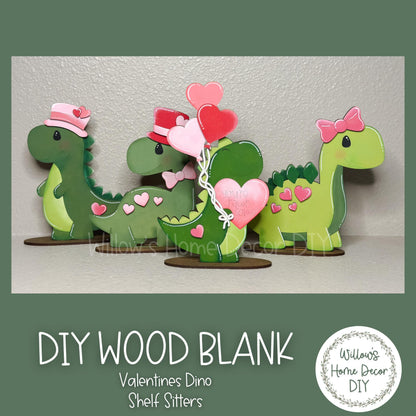 DIY Valentine’s Dinosaur Shelf Sitter - Dinos Kids Craft - You’re Rawr-some - Love Day Decor - Wood Blank - Craft Kit - Home Decor
