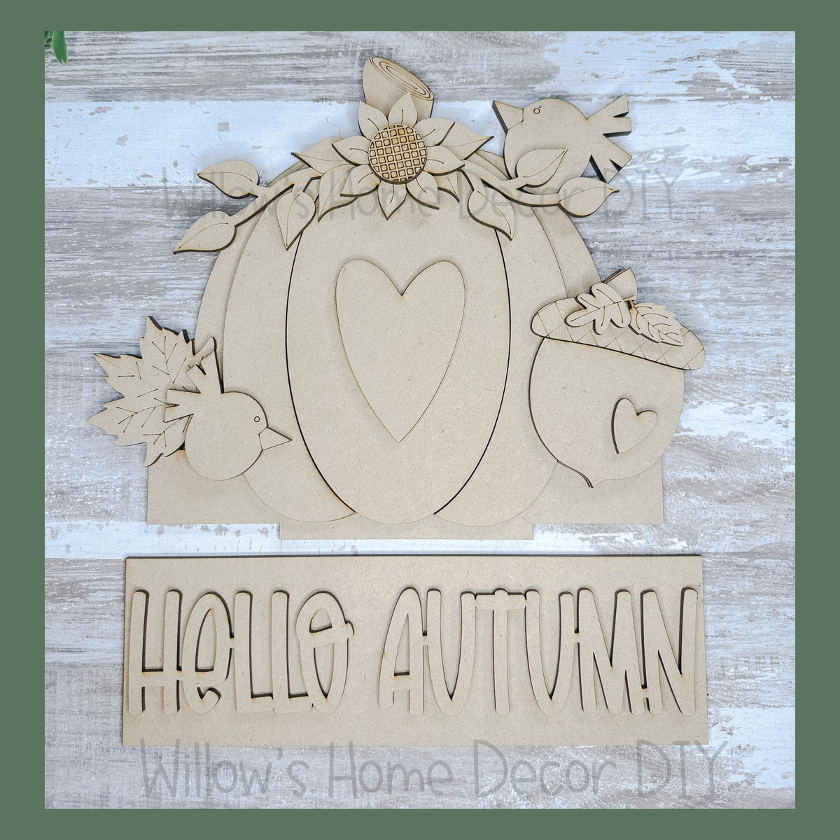 DIY Interchangeable Window Box Add-On Hello Autumn- Pumpkin Craft Kit - Wood Blank - Accent - Mantle Decor - Seasonal Shelf Sitter Sign