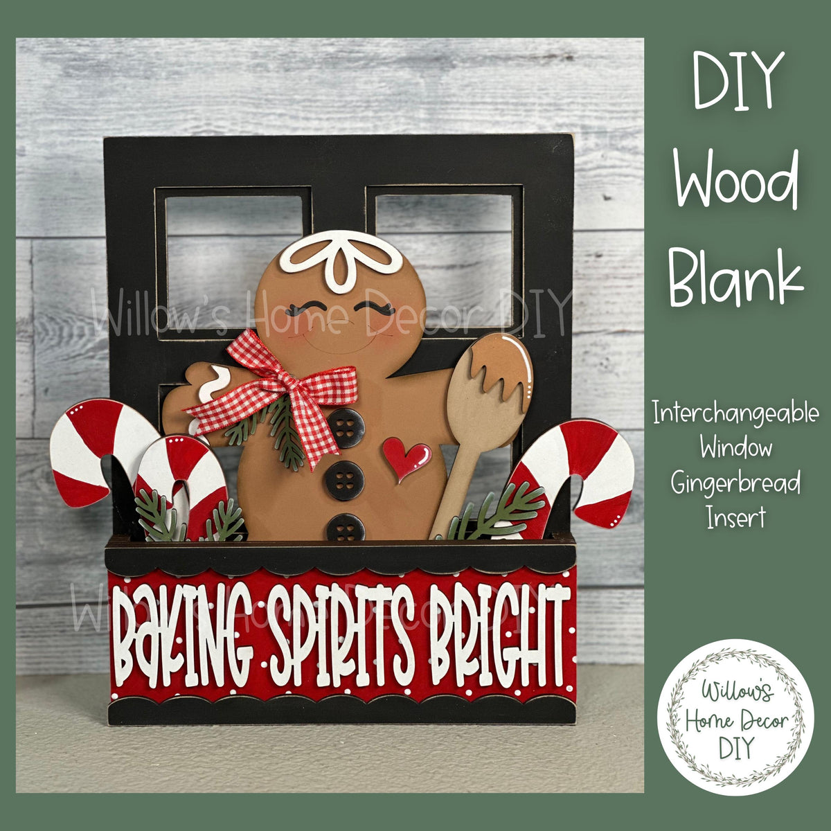 DIY Interchangeable Window Box Add-On Baking Spirits Bright- Gingerbread Craft Kit - Wood Blank - Mantle Decor - Seasonal Shelf Sitter Sign