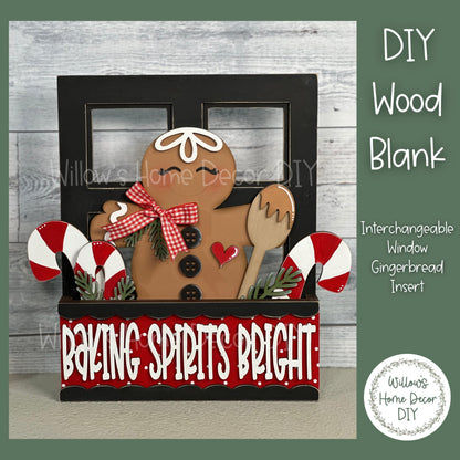DIY Interchangeable Window Box Add-On Baking Spirits Bright- Gingerbread Craft Kit - Wood Blank - Mantle Decor - Seasonal Shelf Sitter Sign