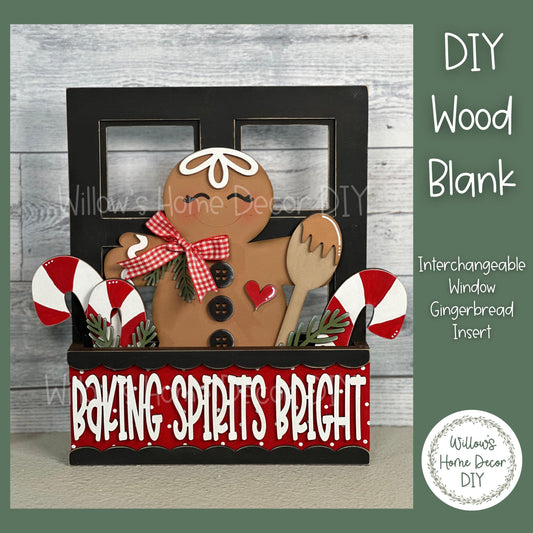 DIY Interchangeable Window Box Add-On Baking Spirits Bright- Gingerbread Craft Kit - Wood Blank - Mantle Decor - Seasonal Shelf Sitter Sign