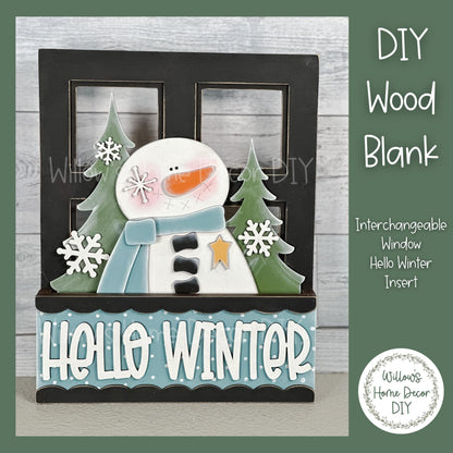 DIY Interchangeable Window Box Add-On Hello Winter - Snowman Craft Kit - Wood Blank - Mantle Decor - Seasonal Shelf Sitter Sign