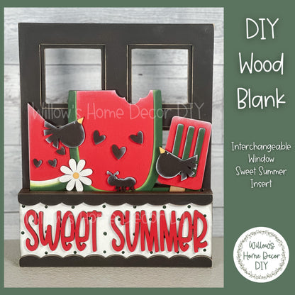 DIY Interchangeable Window Box Add-On Hello Summer - Watermelon Bird Ant Craft Kit - Wood Blank - Mantle Decor - Seasonal Shelf Sitter Sign