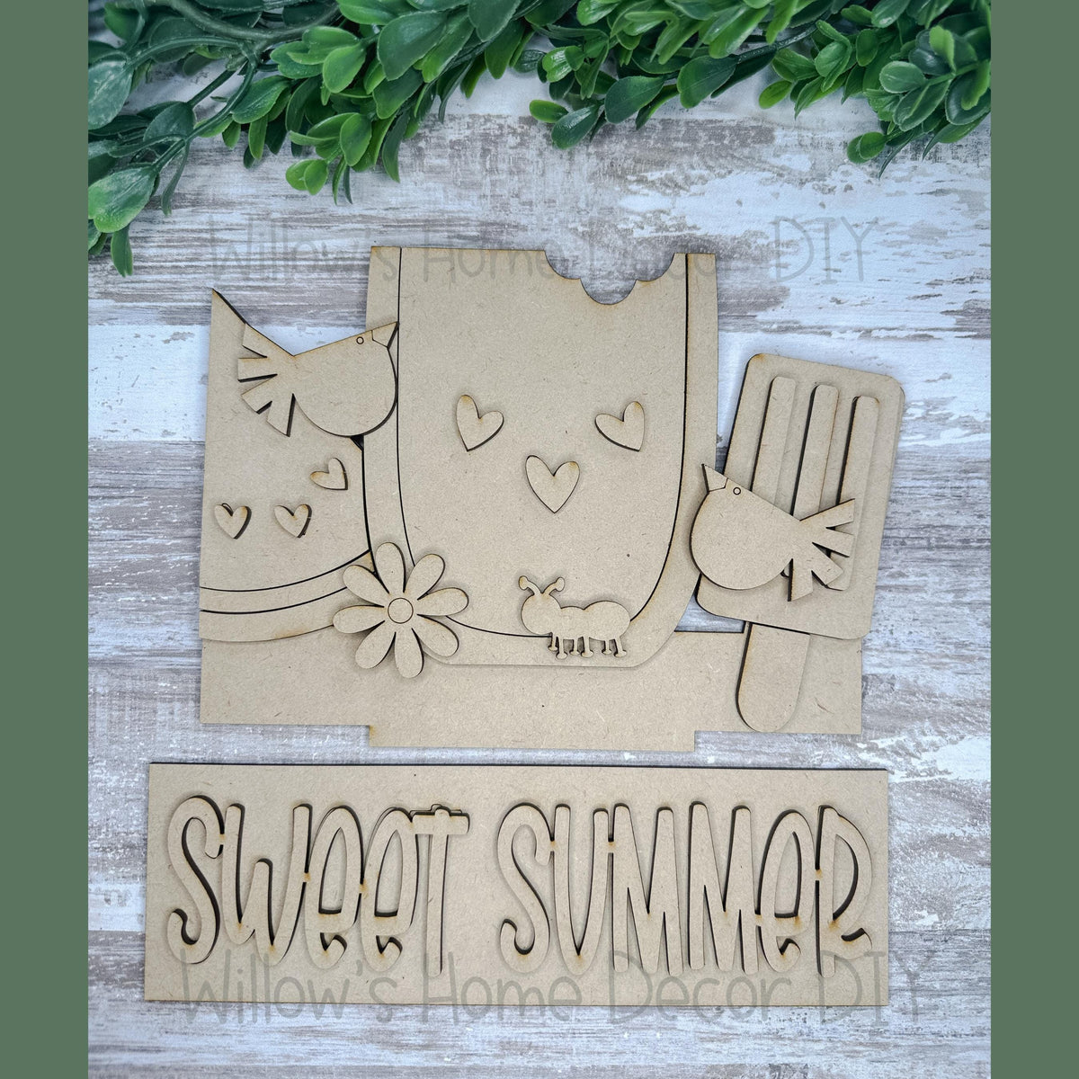 DIY Interchangeable Window Box Add-On Hello Summer - Watermelon Bird Ant Craft Kit - Wood Blank - Mantle Decor - Seasonal Shelf Sitter Sign