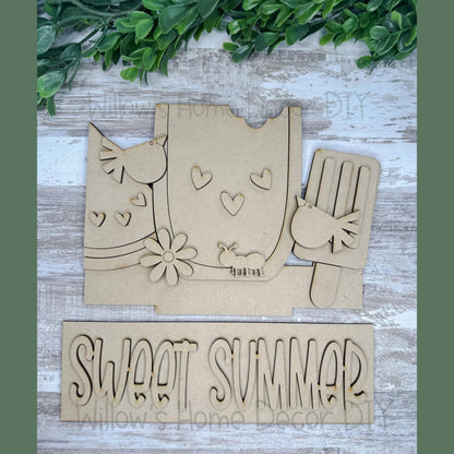 DIY Interchangeable Window Box Add-On Hello Summer - Watermelon Bird Ant Craft Kit - Wood Blank - Mantle Decor - Seasonal Shelf Sitter Sign