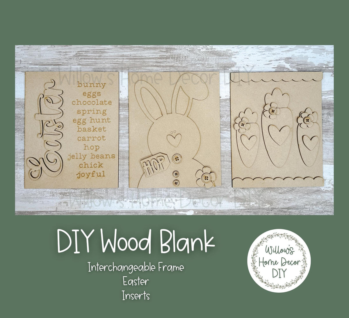 DIY Interchangeable Frame Add On - Easter Bunny Adult Kids Craft Kit - Wood Blank - Accent - Mantle Decor - Seasonal Sign - Shelf Sitter