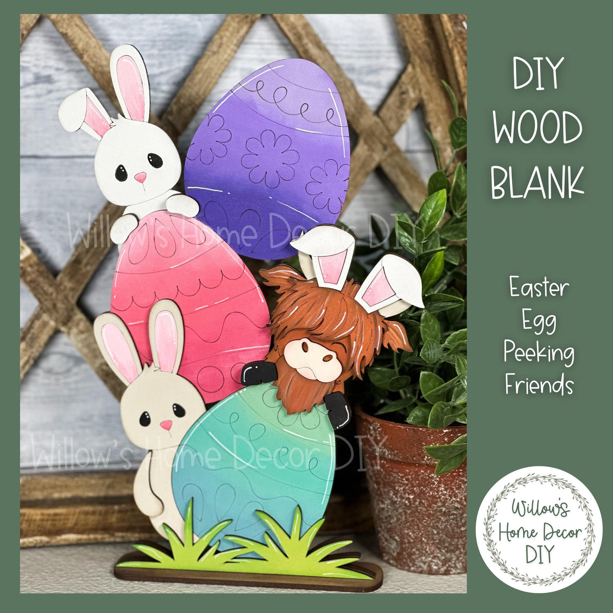 DIY Wood Blank Easter Bunny Highland Cow Shelf Sitter - Unfinished Spring & Easter Craft Decoration - Paint Party Supply - Adult Kids Crafts