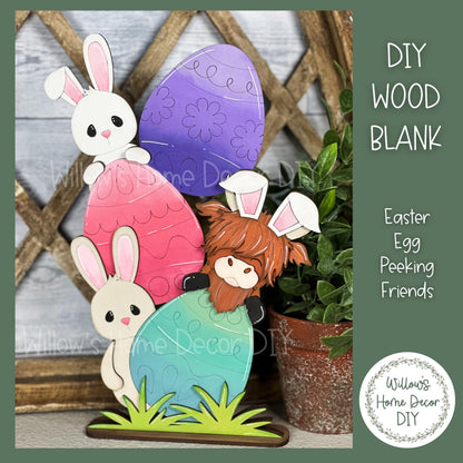 DIY Wood Blank Easter Bunny Highland Cow Shelf Sitter - Unfinished Spring & Easter Craft Decoration - Paint Party Supply - Adult Kids Crafts