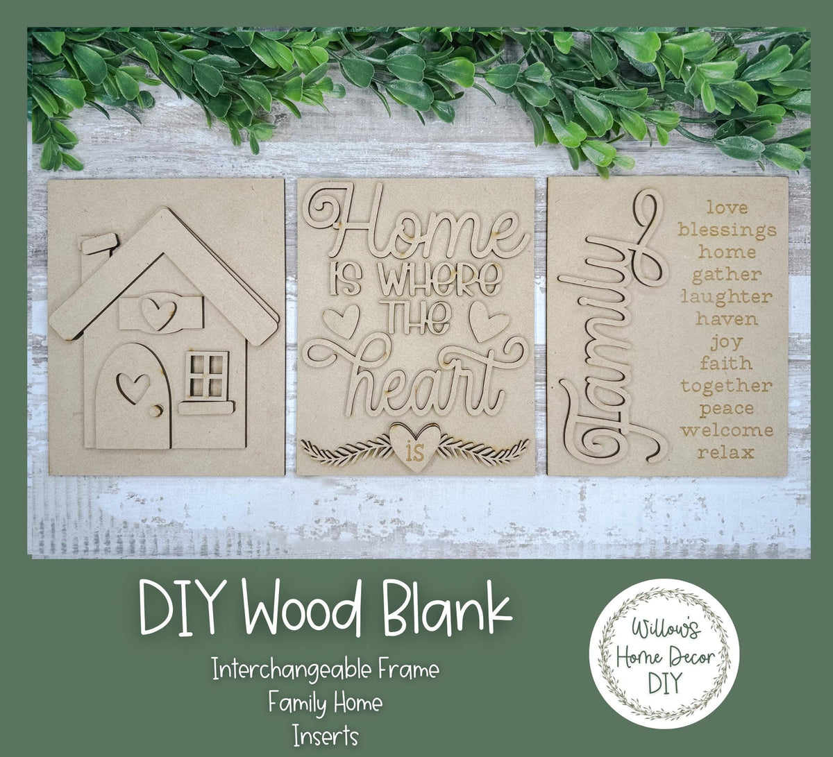 DIY Interchangeable Frame Add On - Family - Home - Wood Blank - Accent - Mantle Decor - Seasonal Sign - Shelf Sitter