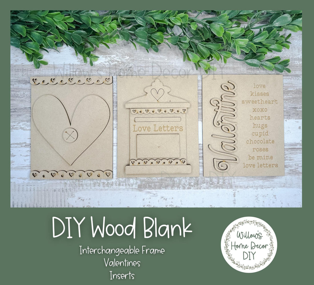 DIY Interchangeable Frame Add On - Valentines - Love Letters - Heart - Wood Blank - Accent - Mantle Decor - Seasonal Sign - Shelf Sitter
