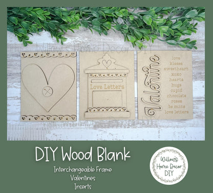 DIY Interchangeable Frame Add On - Valentines - Love Letters - Heart - Wood Blank - Accent - Mantle Decor - Seasonal Sign - Shelf Sitter