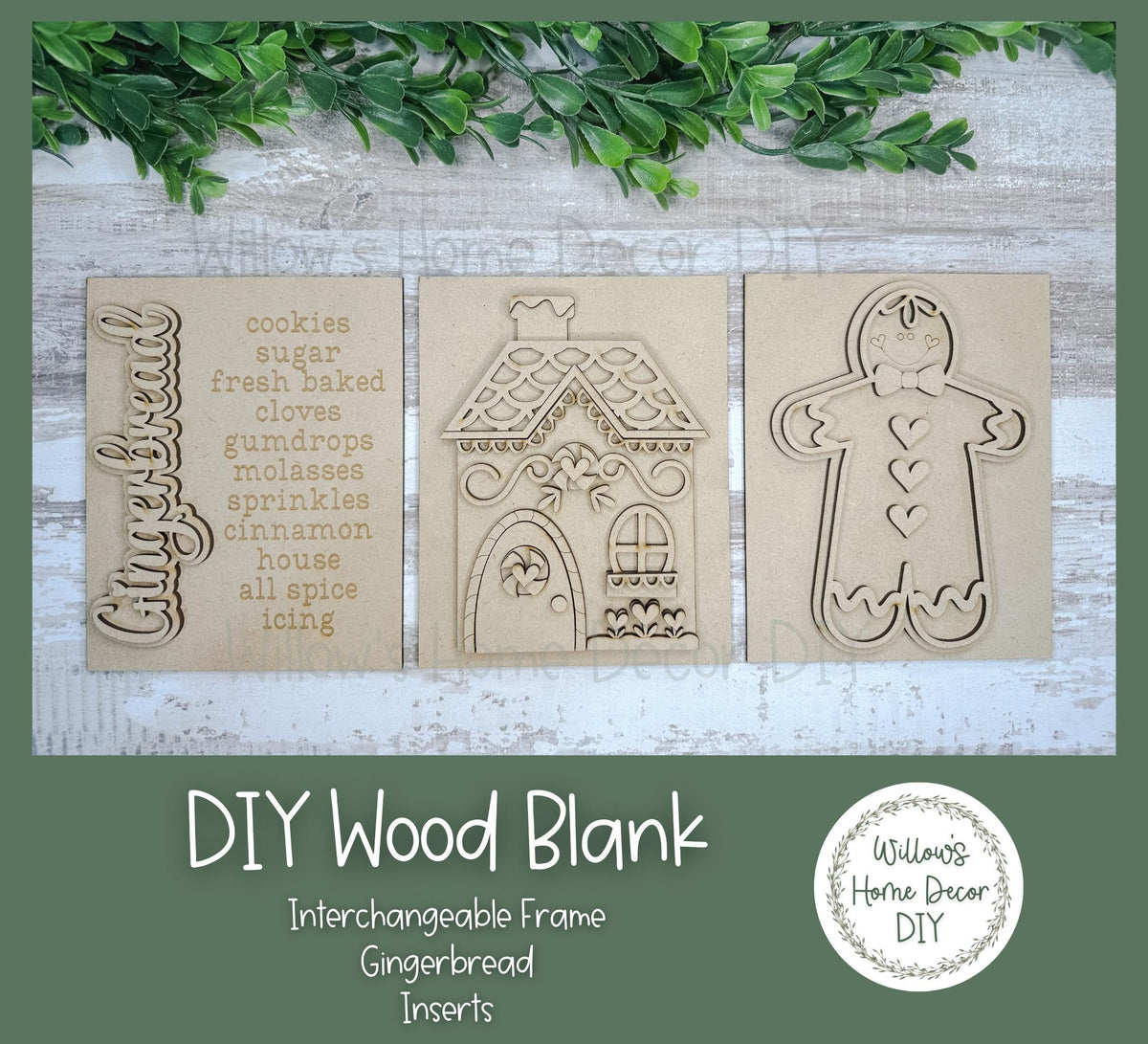 DIY Interchangeable Frame Add On - Gingerbread House - Adult Kids Craft Kit - Wood Blank - Mantle Decor - Seasonal Sign - Shelf Sitter