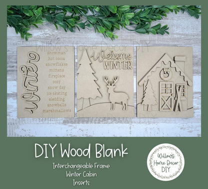 DIY Interchangeable Frame Add On - Winter Cabin - Snow - Adult Kids Craft Kit - Wood Blank - Mantle Decor - Seasonal Sign - Shelf Sitter