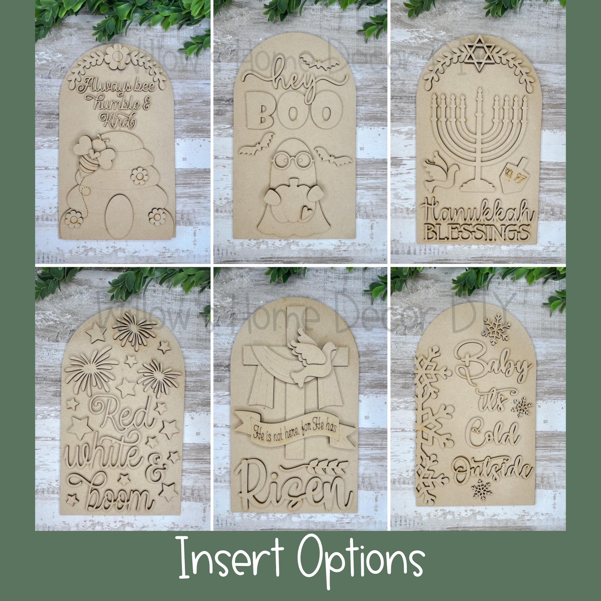 DIY Interchangeable Boho Arch Frame Insert - Hanukkah Blessing - Jewish Star of David - Craft Kit - Wood Blank - Shelf Decor - Seasonal Sign