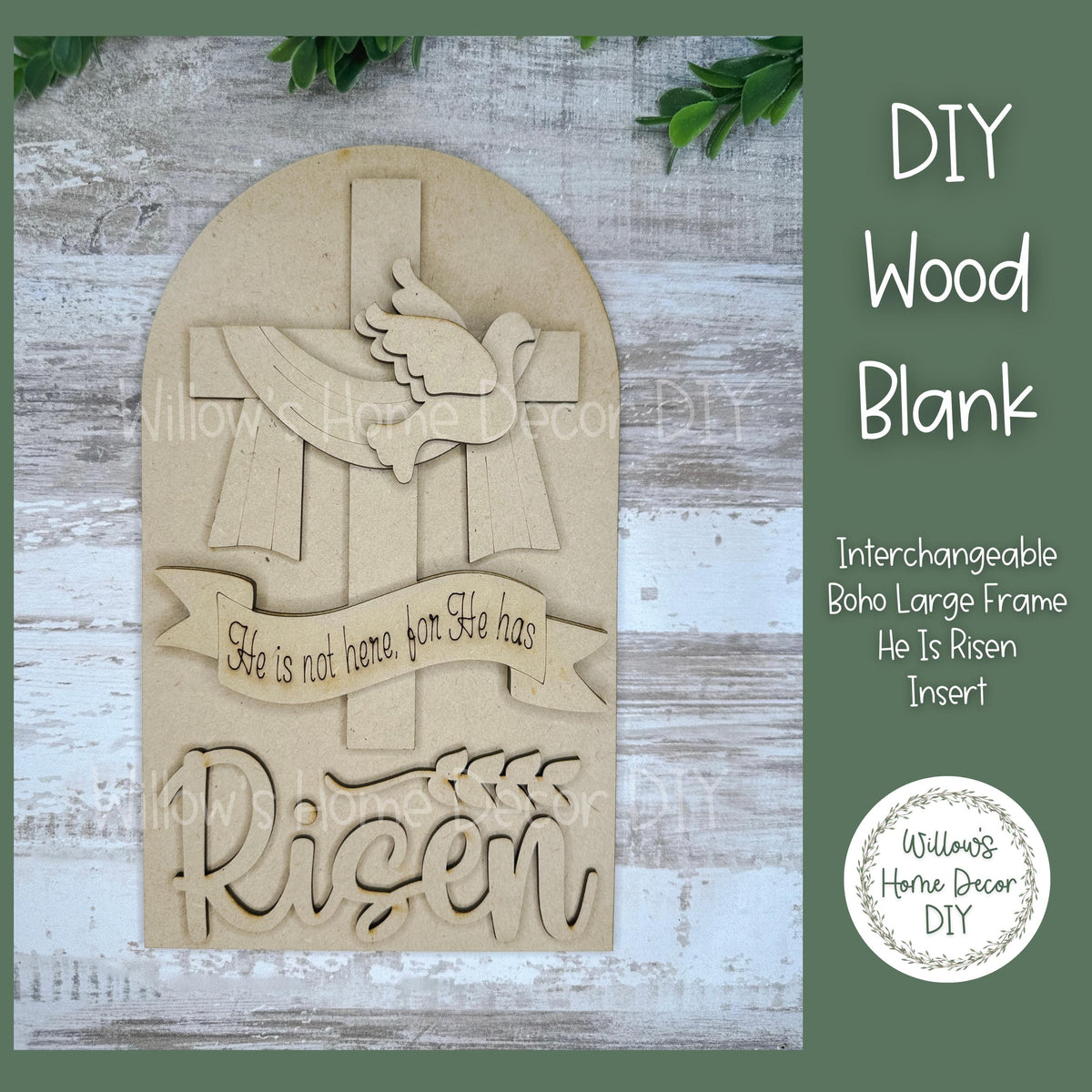 DIY Interchangeable Boho Arch Frame Insert - He Is Risen - Easter Christian - Craft Kit - Wood Blank - Mantle Shelf Decor - Seasonal Sign