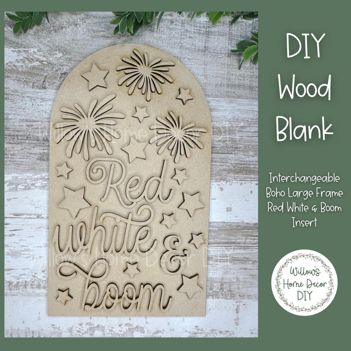 DIY Interchangeable Boho Arch Frame Insert - Red White Boom - 4th of July - Craft Kit - Wood Blank - Mantle Shelf Decor - Seasonal Sign