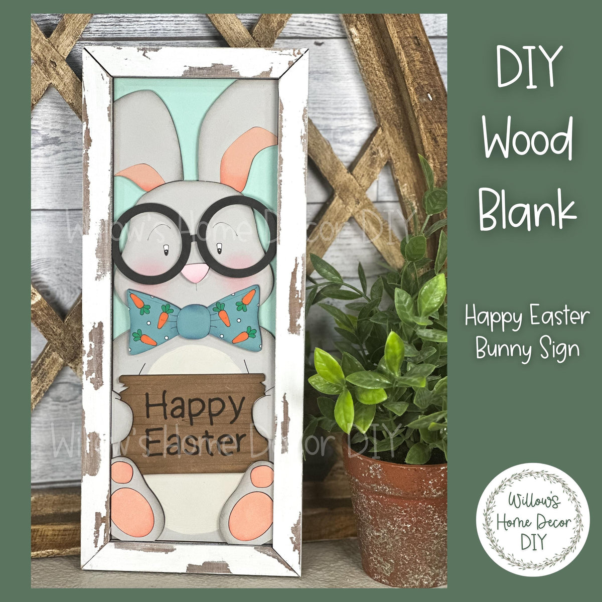 DIY Happy Easter Bunny Boy Sign - Nerdy Bunny Unfinished Craft Decoration for Easter & Spring Home Decor -Paint Party - Adult Kids Crafts