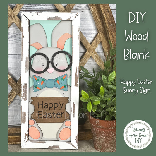 DIY Happy Easter Bunny Boy Sign - Nerdy Bunny Unfinished Craft Decoration for Easter & Spring Home Decor -Paint Party - Adult Kids Crafts