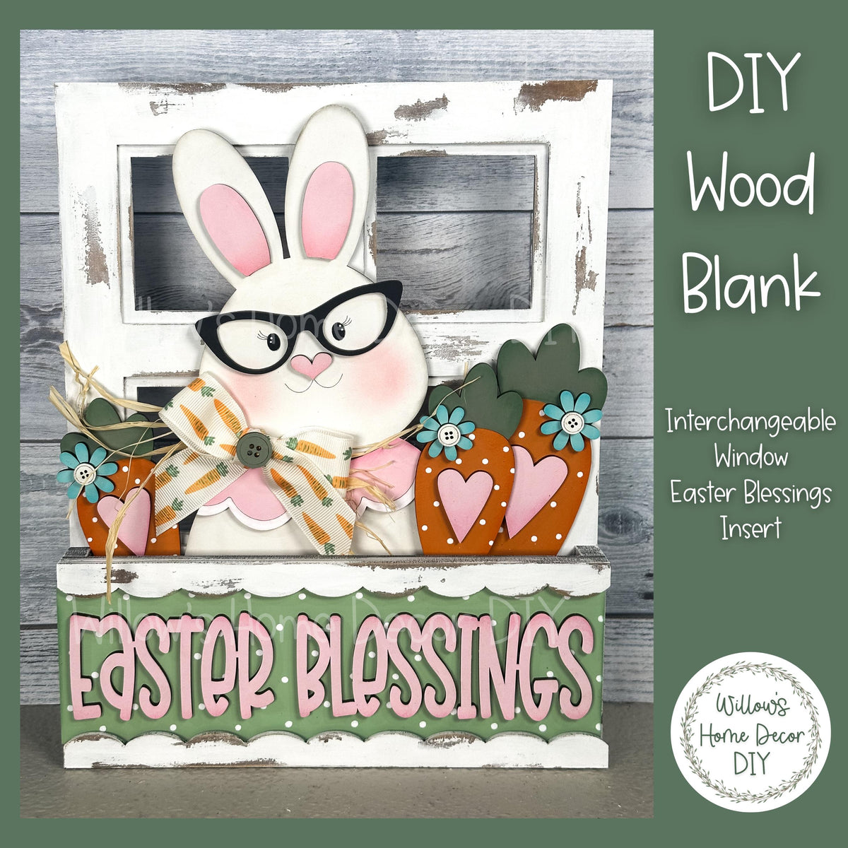 DIY Interchangeable Window Box Add-On Easter Blessing- Bunny Wood Craft Blank