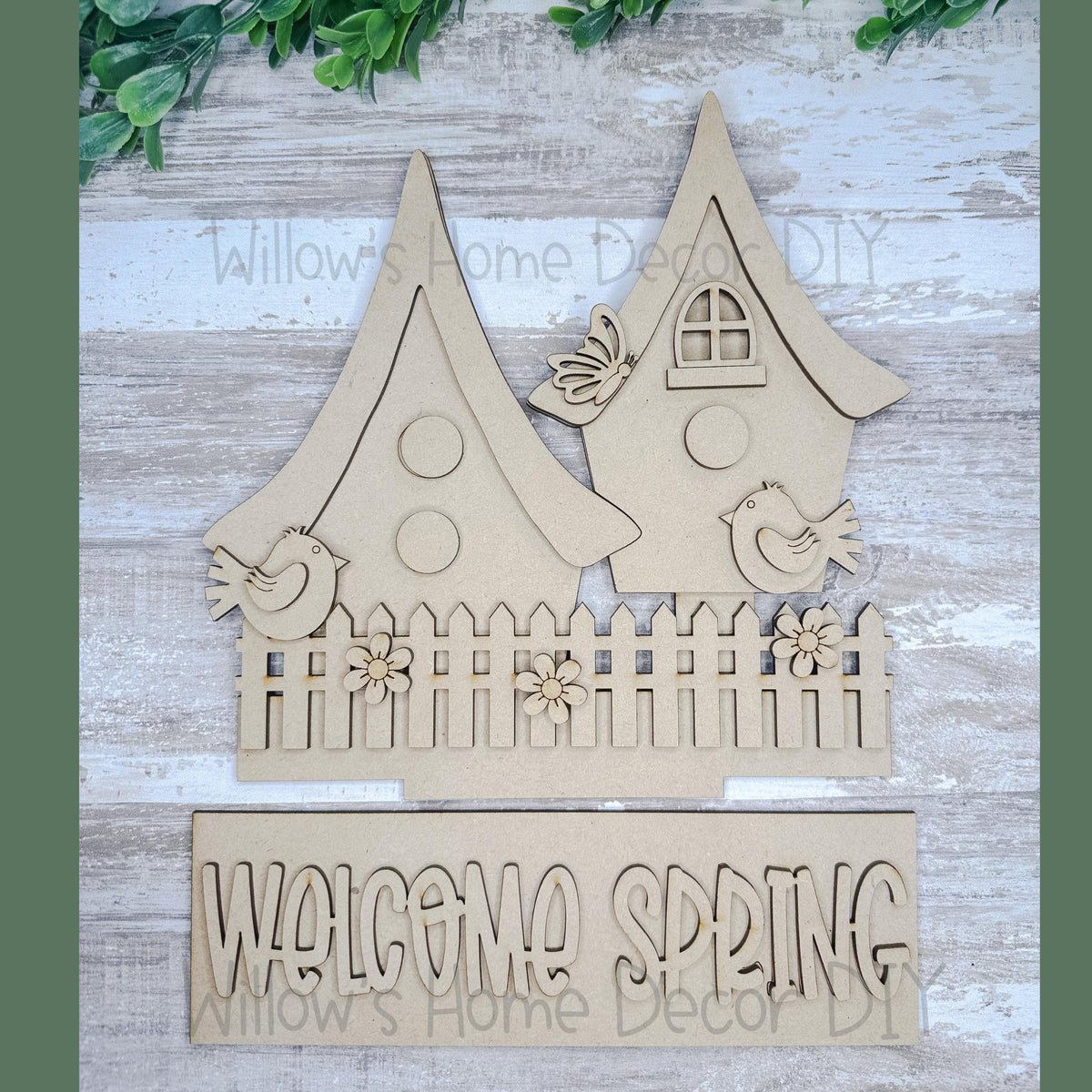 DIY Interchangeable Window Box Add-On Welcome Spring- Bird House Craft Kit - Wood Blank - Accent - Mantle Decor - Seasonal Shelf Sitter Sign