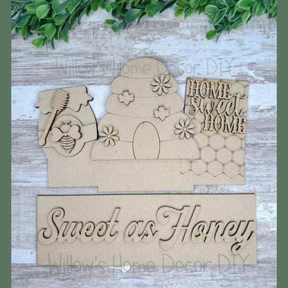 DIY Interchangeable Window Box Add-On Sweet As Honey- Bee Hive Craft Kit - Wood Blank - Accent - Mantle Decor - Seasonal Shelf Sitter Sign