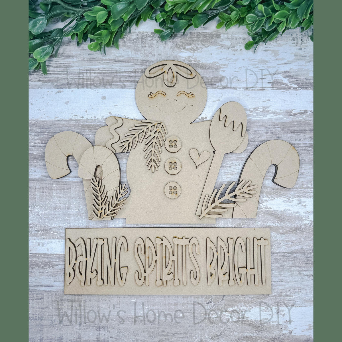 DIY Interchangeable Window Box Add-On Baking Spirits Bright- Gingerbread Craft Kit - Wood Blank - Mantle Decor - Seasonal Shelf Sitter Sign