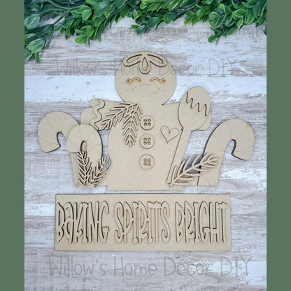 DIY Interchangeable Window Box Add-On Baking Spirits Bright- Gingerbread Craft Kit - Wood Blank - Mantle Decor - Seasonal Shelf Sitter Sign