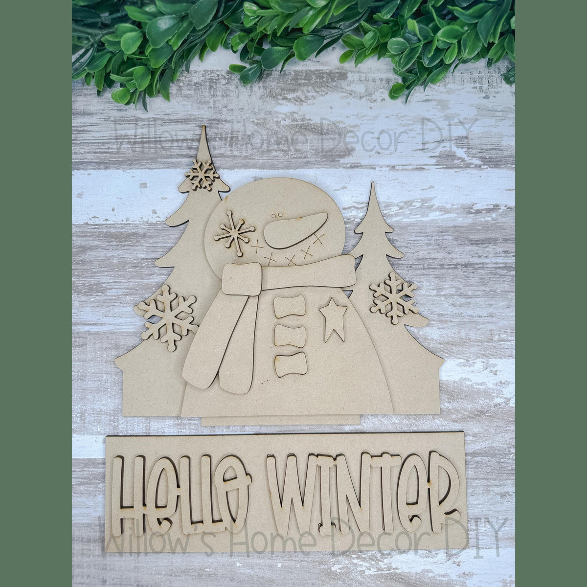 DIY Interchangeable Window Box Add-On Hello Winter - Snowman Craft Kit - Wood Blank - Mantle Decor - Seasonal Shelf Sitter Sign