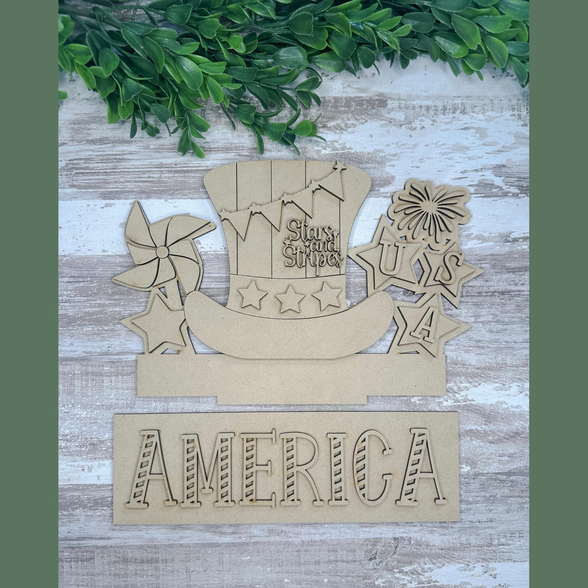 DIY Interchangeable Window Box Add-On America - Fourth of July Craft Kit - 4th of July Wood Blank - Mantle Decor - Seasonal Shelf Sitter