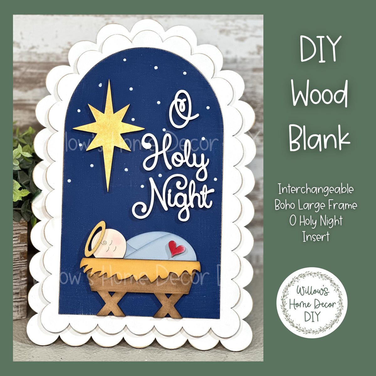 DIY Interchangeable Boho Arch Frame Insert - O Holy Night - Religious Christmas - Craft Kit - Wood Blank - Mantle Shelf Decor- Seasonal Sign