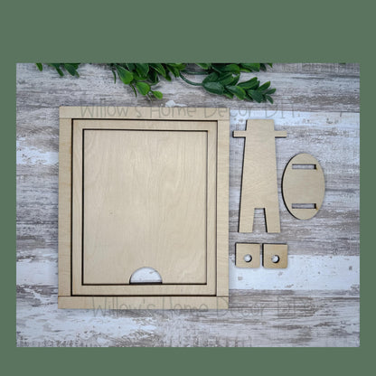 DIY Interchangeable Frame - Adult Kids Craft Kit - Wood Blank - Accent - Mantle Decor - Seasonal Sign - Shelf Sitter