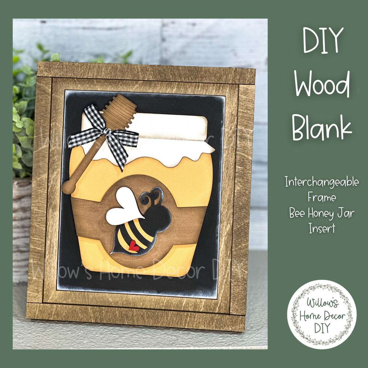 DIY Interchangeable Frame Add On Honey Bee - Honey - Kind - Craft Kit - Wood Blank - Accent Mantle Decor - Seasonal Sign - Shelf Sitter