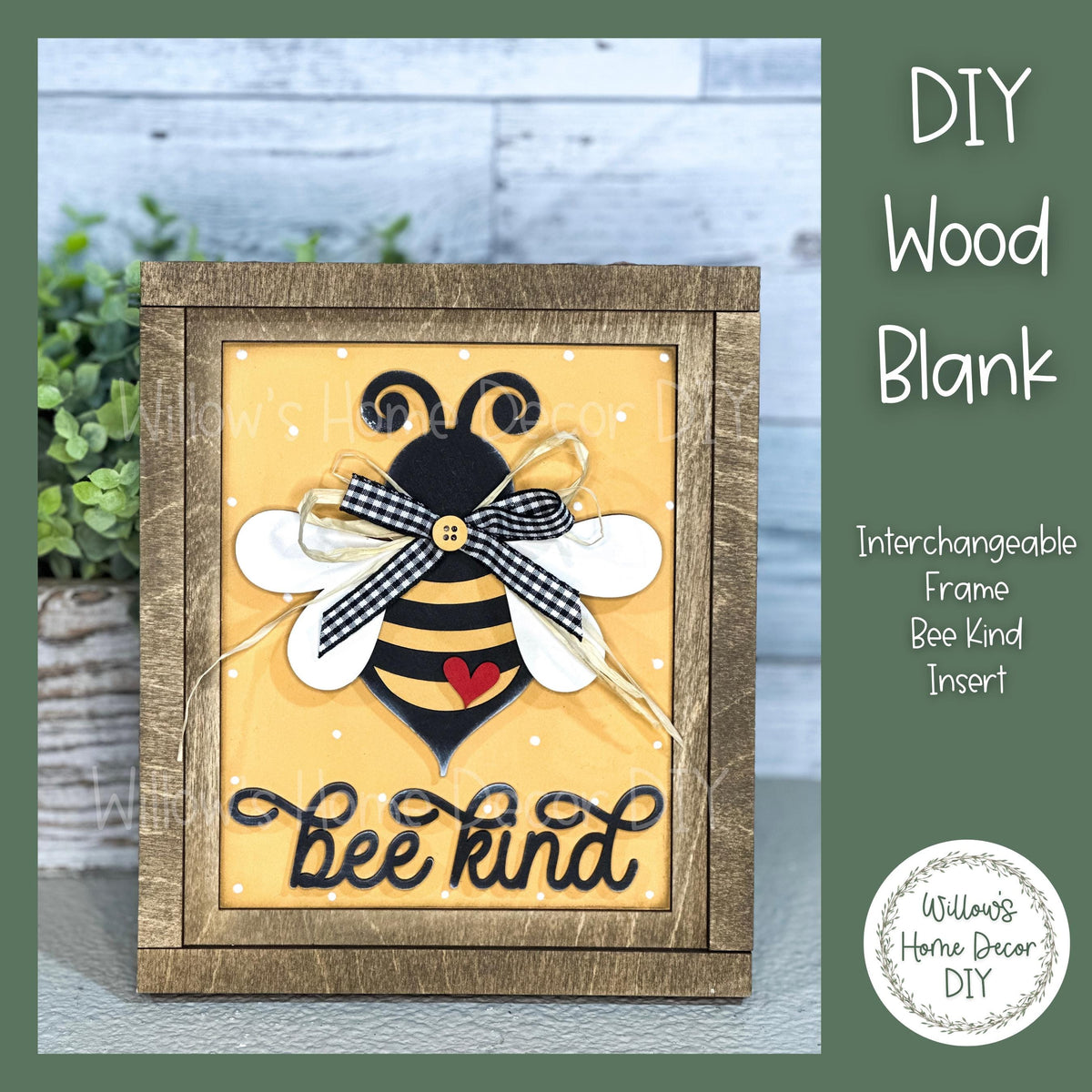 DIY Interchangeable Frame Add On Honey Bee - Honey - Kind - Craft Kit - Wood Blank - Accent Mantle Decor - Seasonal Sign - Shelf Sitter