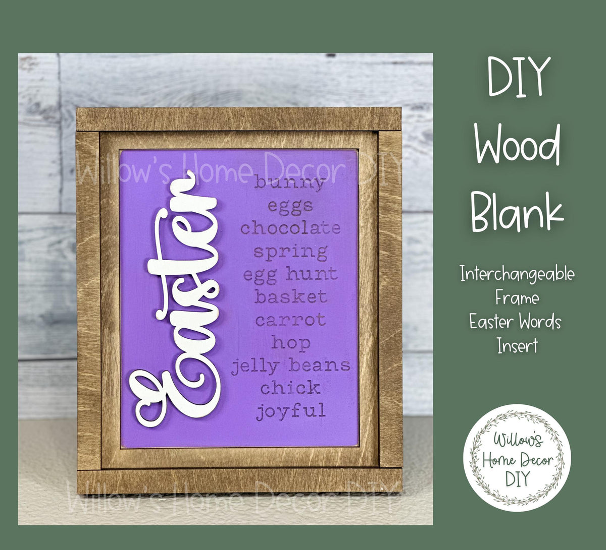 DIY Interchangeable Frame Add On - Easter Bunny Adult Kids Craft Kit - Wood Blank - Accent - Mantle Decor - Seasonal Sign - Shelf Sitter