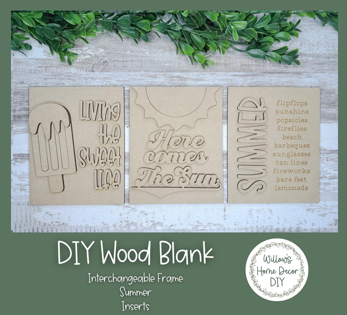 DIY Interchangeable Frame Add On - Summer- Sunshine - Sweet Life - Beach - Wood Blank - Accent - Mantle Decor - Seasonal Sign - Shelf Sitter