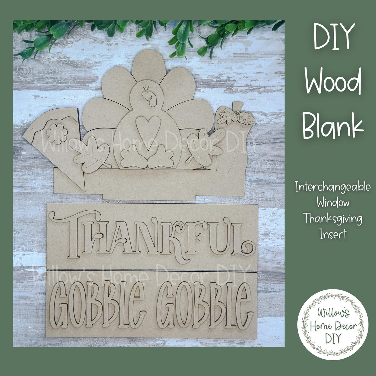 DIY Interchangeable Window Box Add-On Thanksgiving - Turkey Craft Kit - Wood Blank - Accent - Mantle Decor - Seasonal Sign - Shelf Sitter