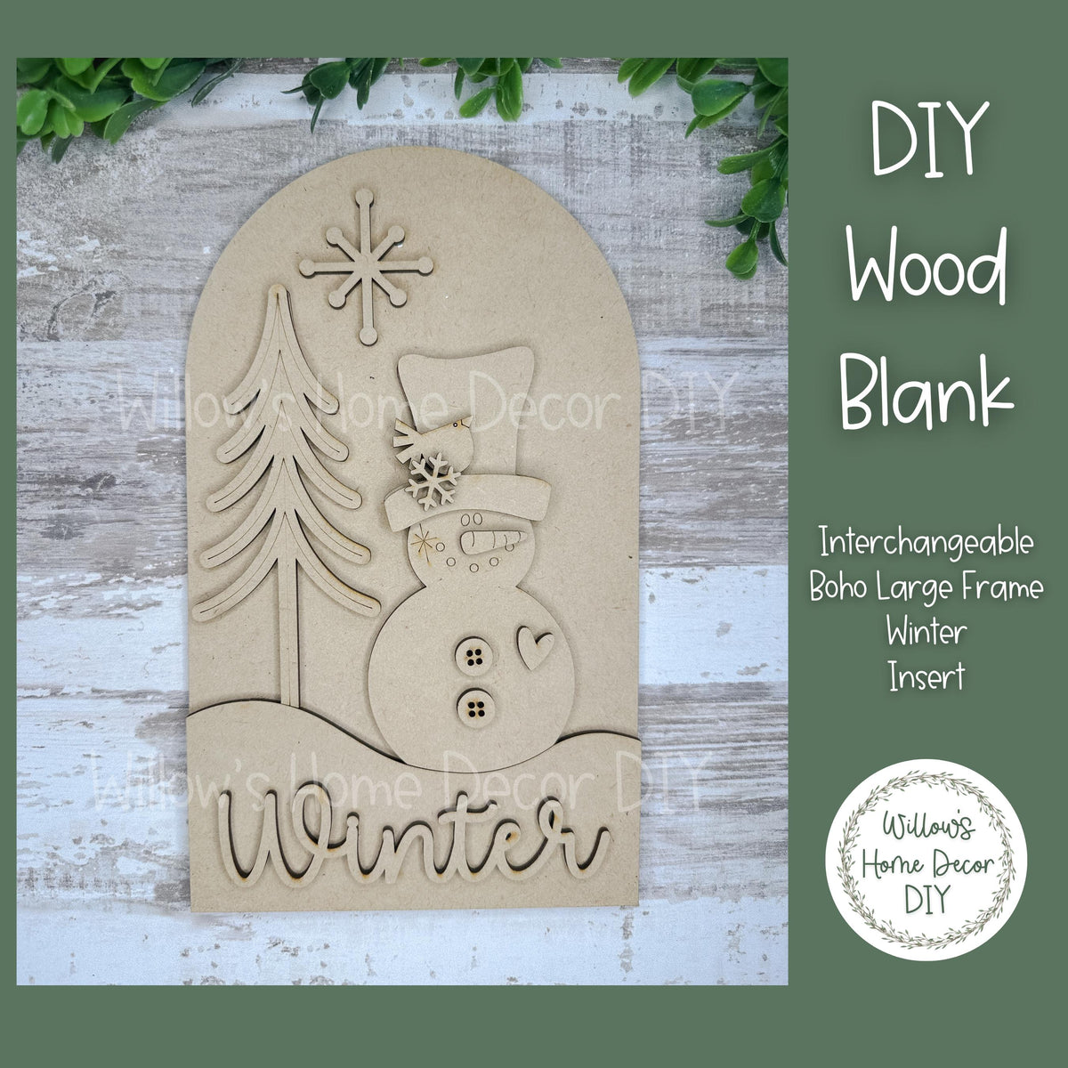 DIY Interchangeable Boho Arch Frame Insert - Winter Snowman - Craft Kit - Wood Blank - Shelf Sitter - Mantel Decor - Seasonal Sign