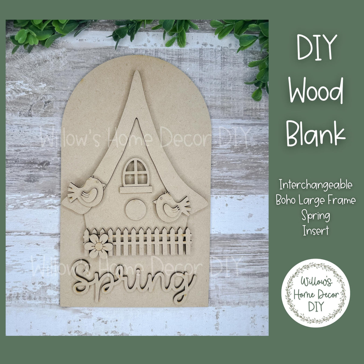 DIY Interchangeable Boho Arch Frame Insert - Spring Birdhousef - Craft Kit - Wood Blank - Shelf Sitter - Mantel Decor - Seasonal Sign