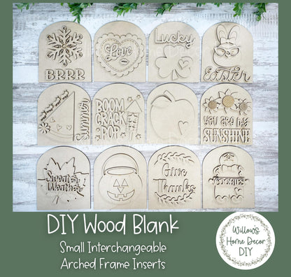 DIY Interchangeable Small Arch Frame Seasonal Inserts- Adult Kids Craft Kit - Wood Blank - Mantle Decor - Seasonal Sign - Shelf Sitter