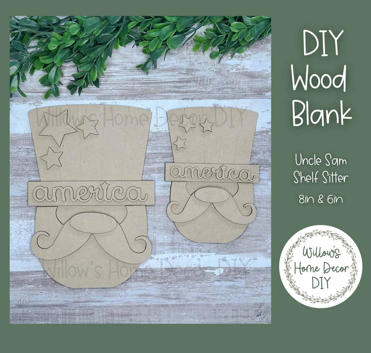 DIY Wood Blank Uncle Sam Shelf Sitter - Unfinished Patriotic Craft - Uncle Sam - USA - America - Summer Paint Party - Adult Kids Crafts -