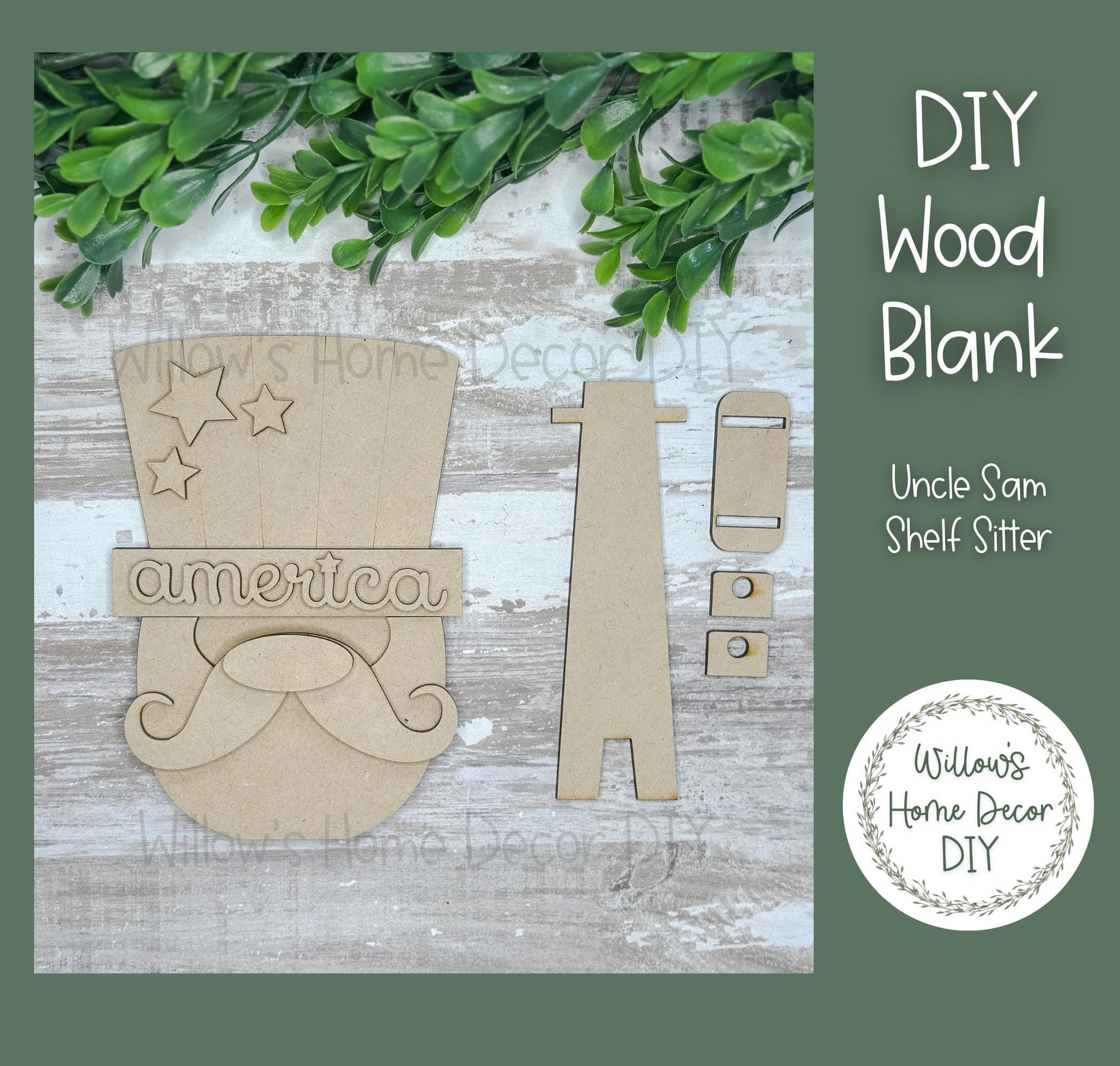 DIY Wood Blank Uncle Sam Shelf Sitter - Unfinished Patriotic Craft - Uncle Sam - USA - America - Summer Paint Party - Adult Kids Crafts -