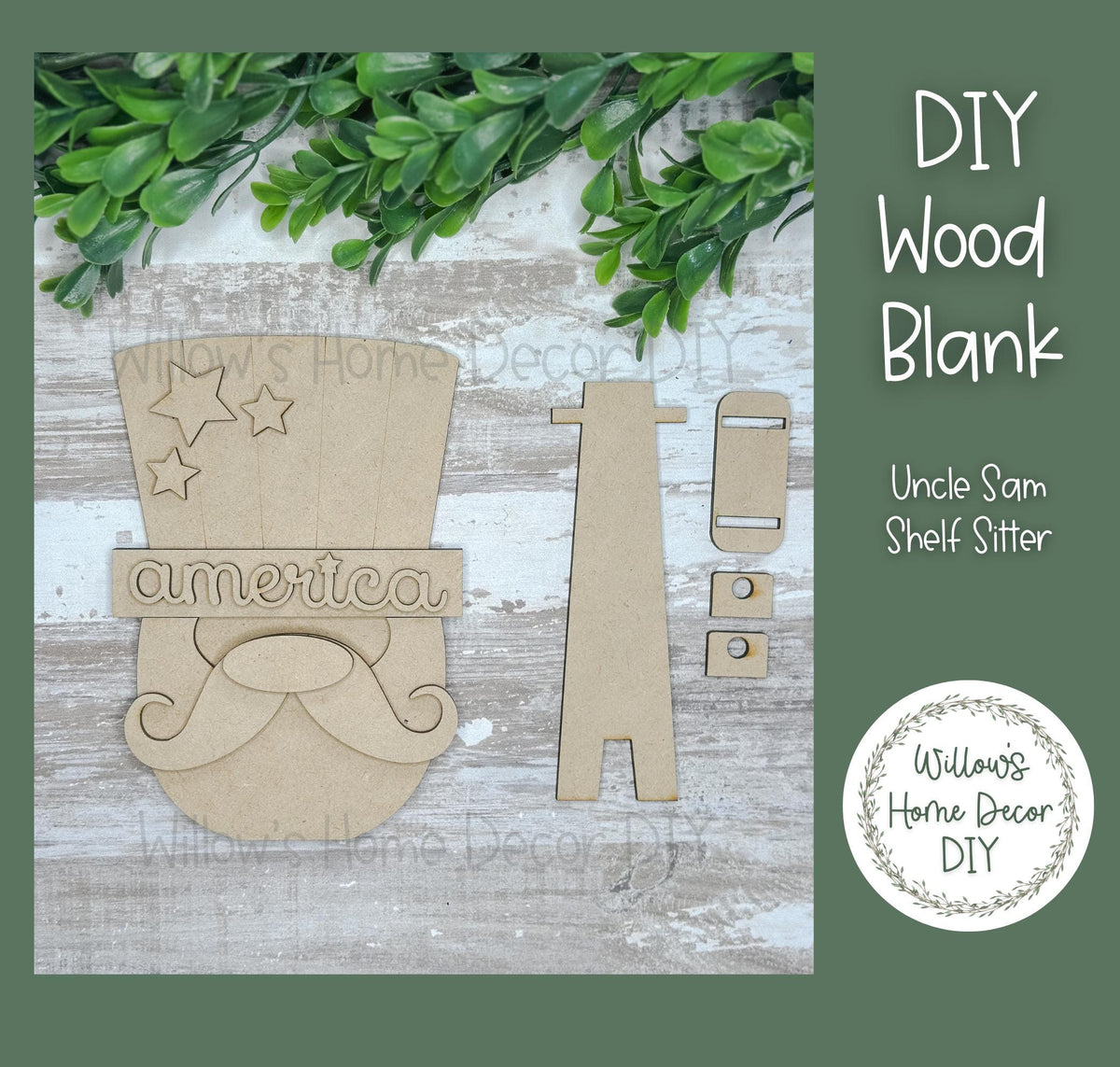 DIY Wood Blank Uncle Sam Shelf Sitter - Unfinished Patriotic Craft - Uncle Sam - USA - America - Summer Paint Party - Adult Kids Crafts -