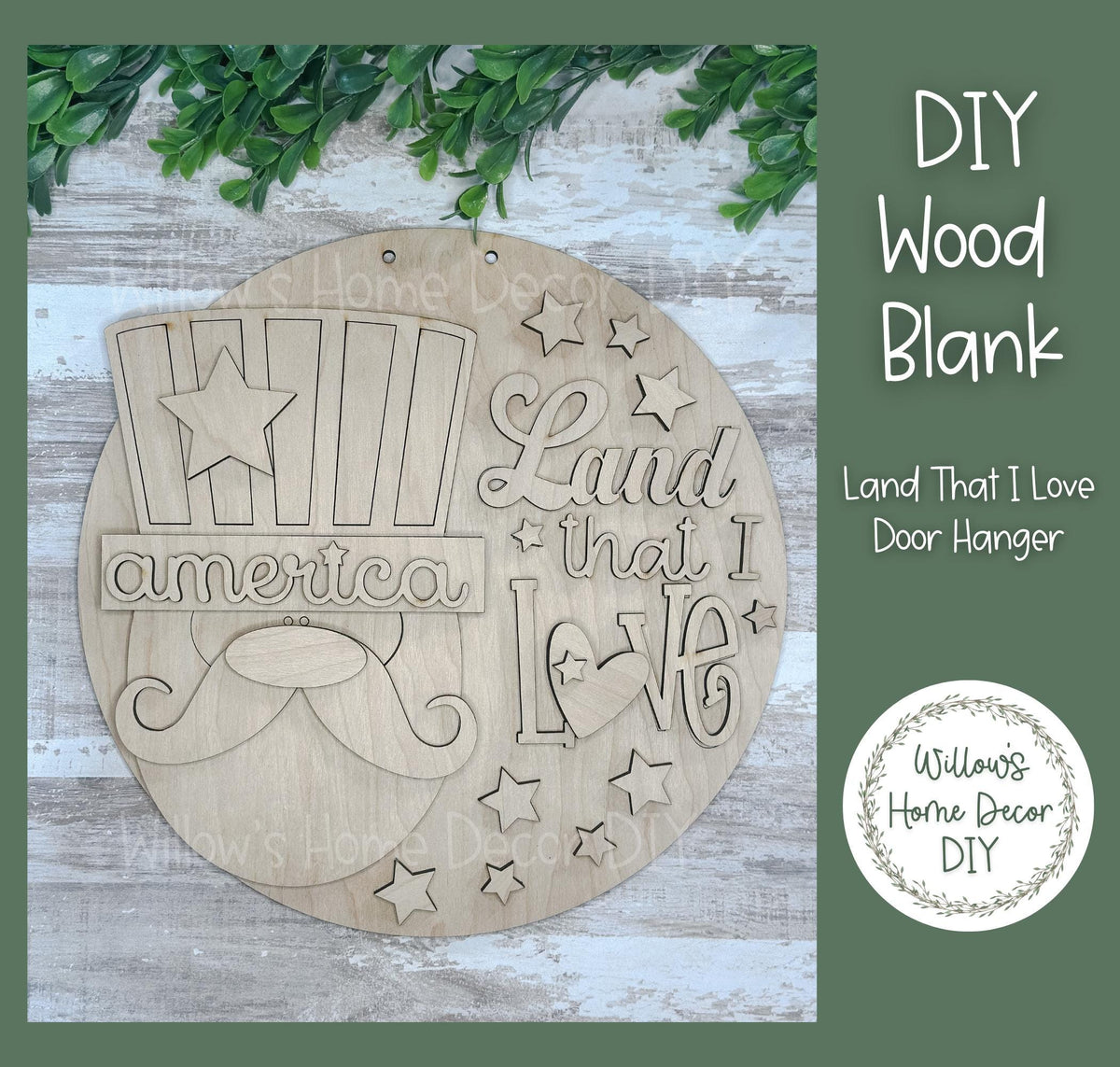 DIY Wood Blank Land That I Love Door Hanger | Patriotic 4th of July Decor | Unfinished Craft | Front Porch Sign | Paint Party Supply