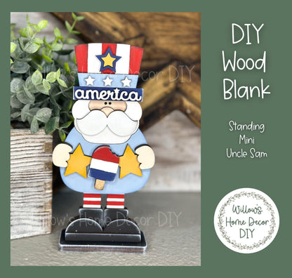 DIY Wood Blank Mini Uncle Sam Shelf Sitter - Unfinished Patriotic Craft - Uncle Sam - USA - America - Summer Paint Party - Adult Kids Crafts