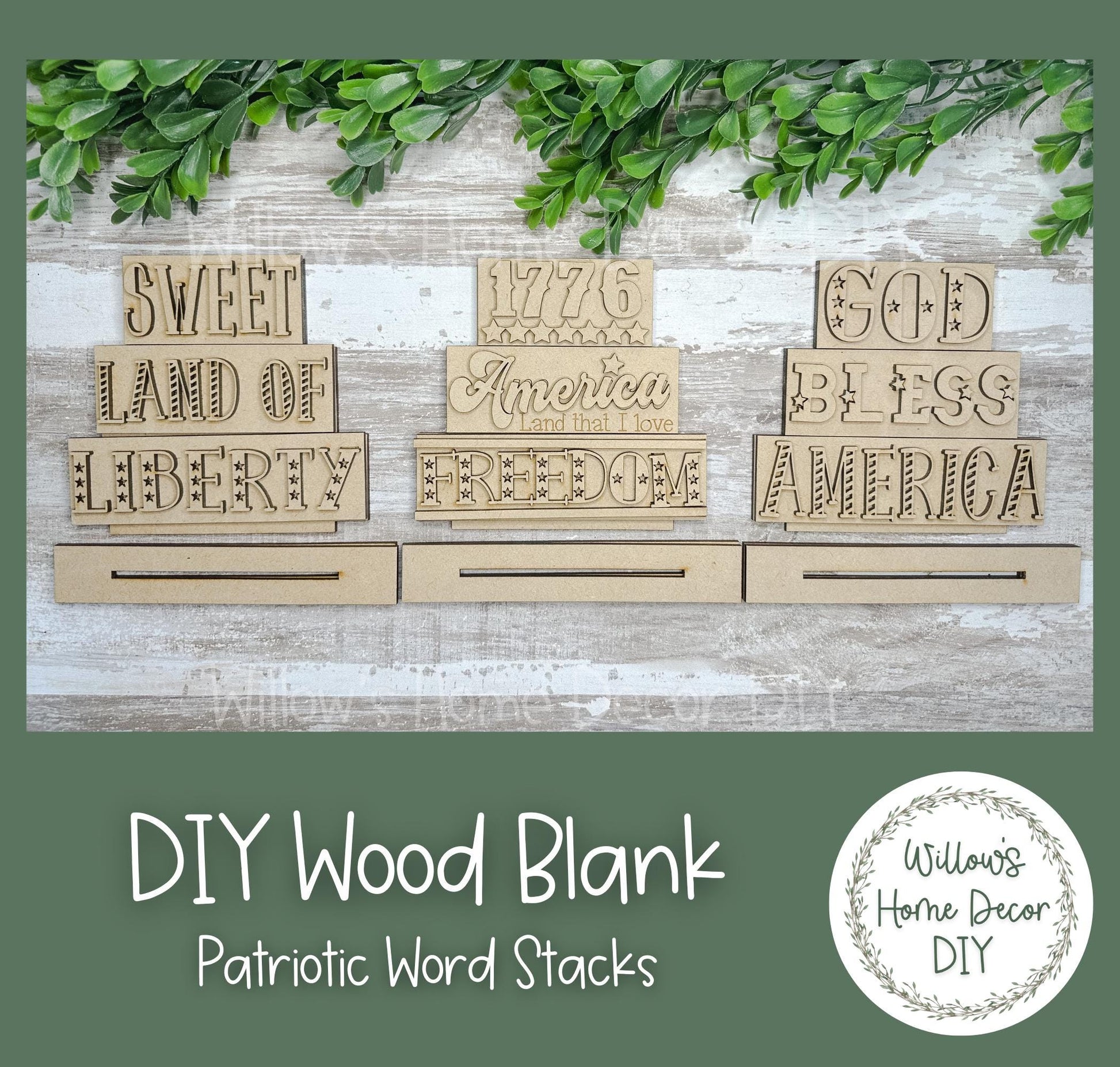 DIY Wood Blank Patriotic Word Stack - Unfinished 4th of July Craft - 1776 - USA - God Bless America - Summer Paint Party - Adult Kids Crafts