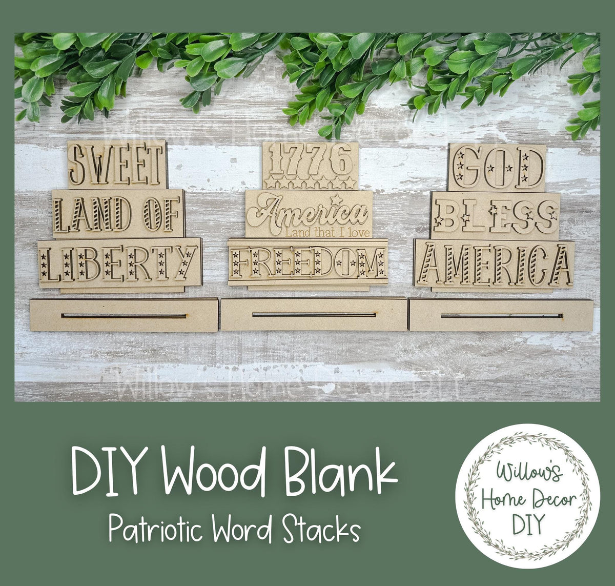 DIY Wood Blank Patriotic Word Stack - Unfinished 4th of July Craft - 1776 - USA - God Bless America - Summer Paint Party - Adult Kids Crafts