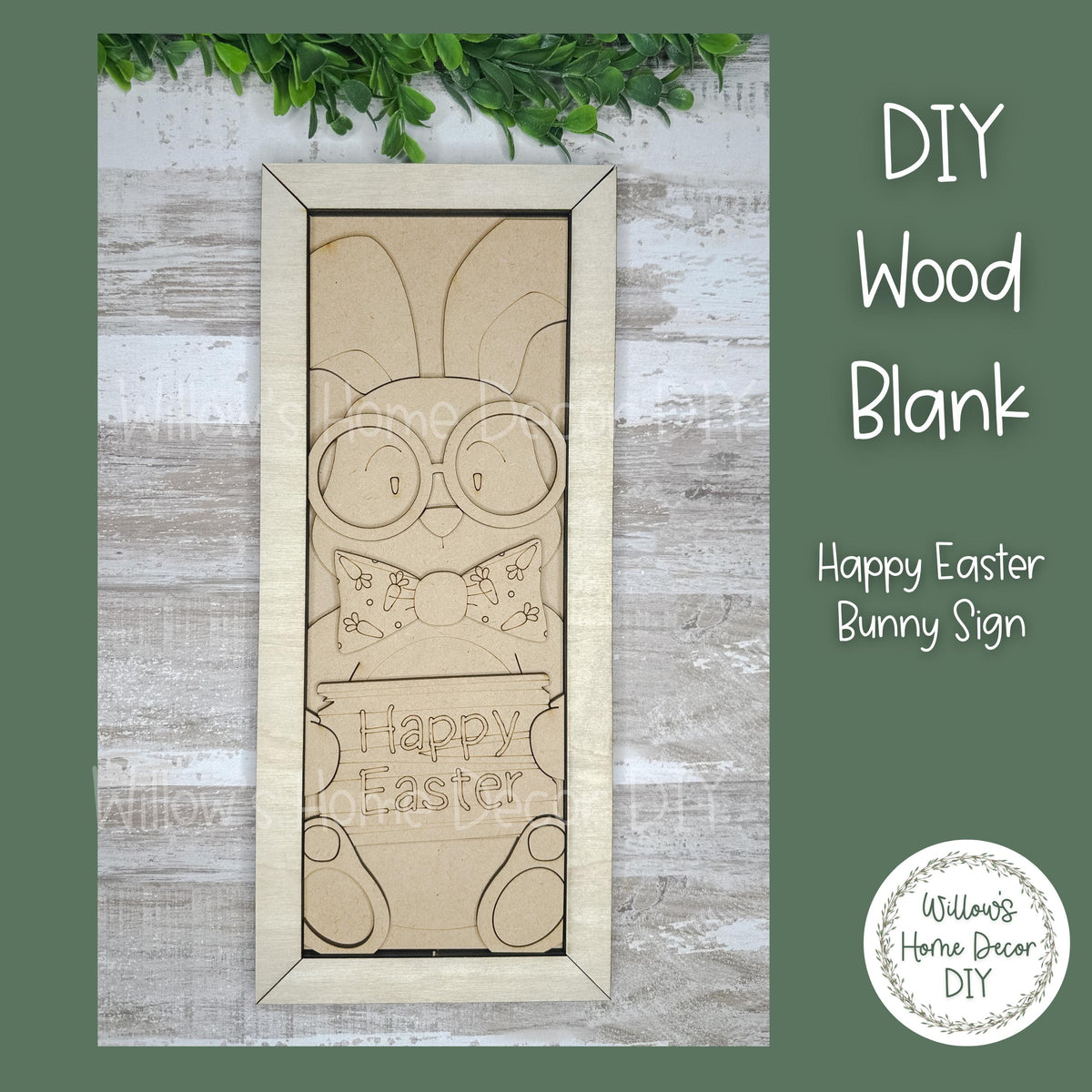 DIY Happy Easter Bunny Boy Sign - Nerdy Bunny Unfinished Craft Decoration for Easter & Spring Home Decor -Paint Party - Adult Kids Crafts